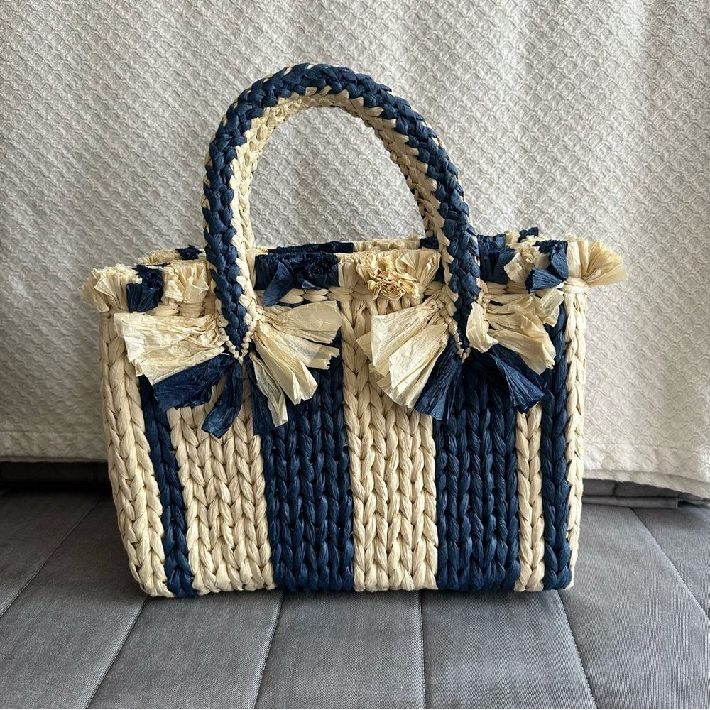 Vince Camuto • Emei Woven Paper Satchel in Charcoal Blue - Picture 7 of 7